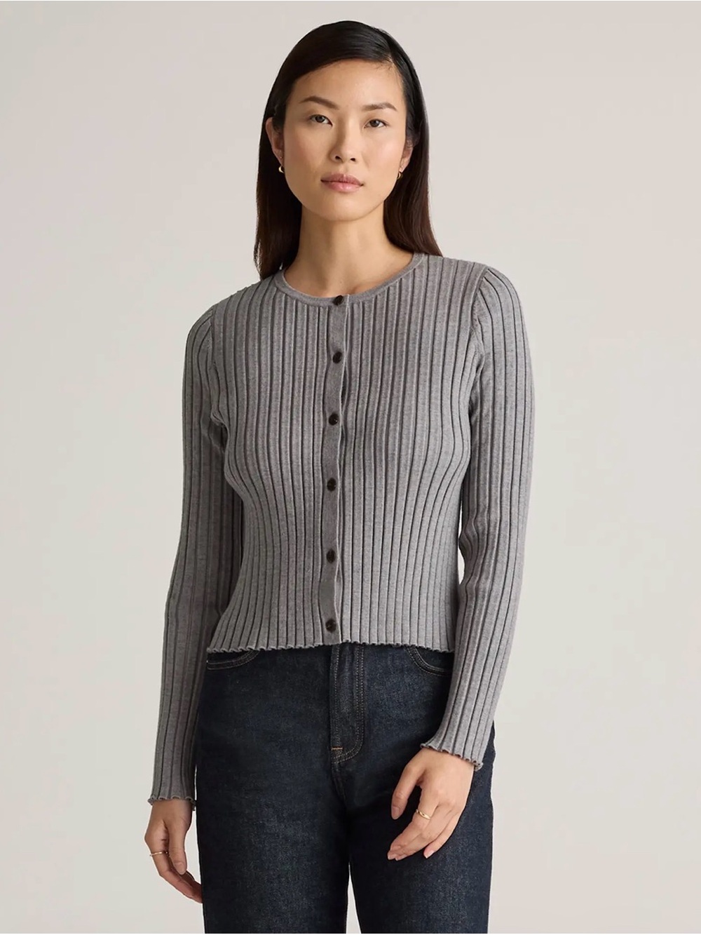 Quince Eco-Knit Cropped Rib Cardigan